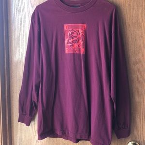Long-sleeve maroon Obey shirt with cool design